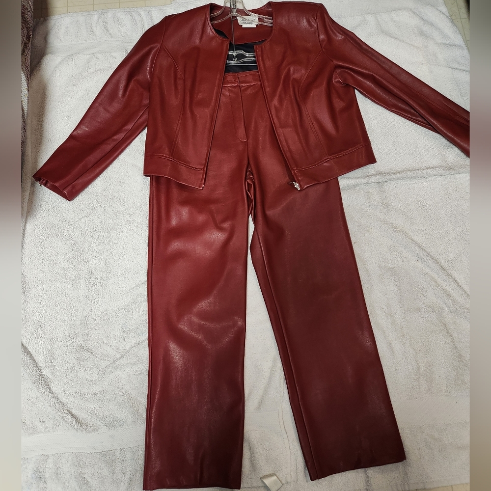 Micheal phillips faux red leather pant suit sz12